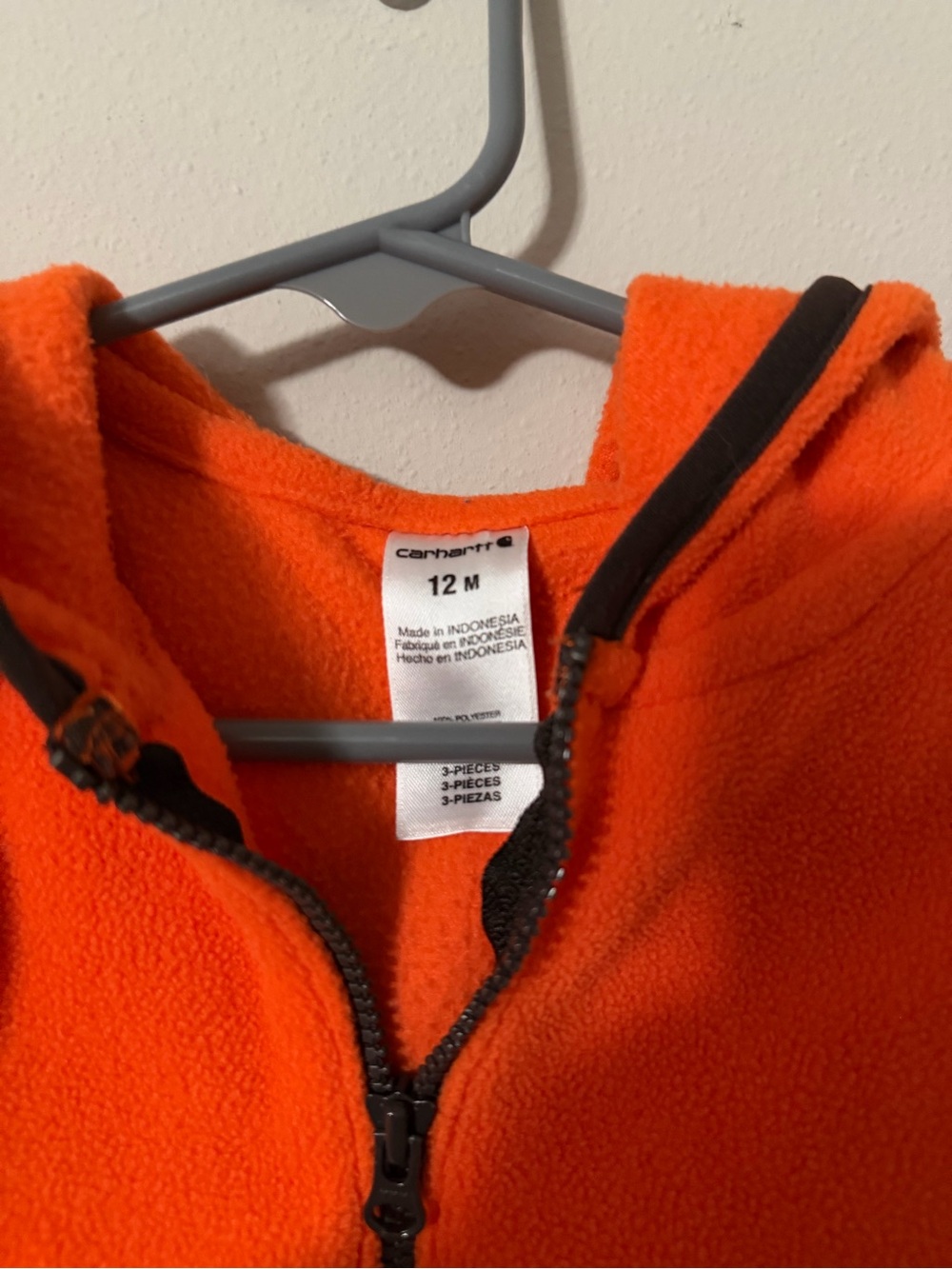 Carhartt Baby Orange Fleece Hooded Vest Size 12M - Picture 2 of 4